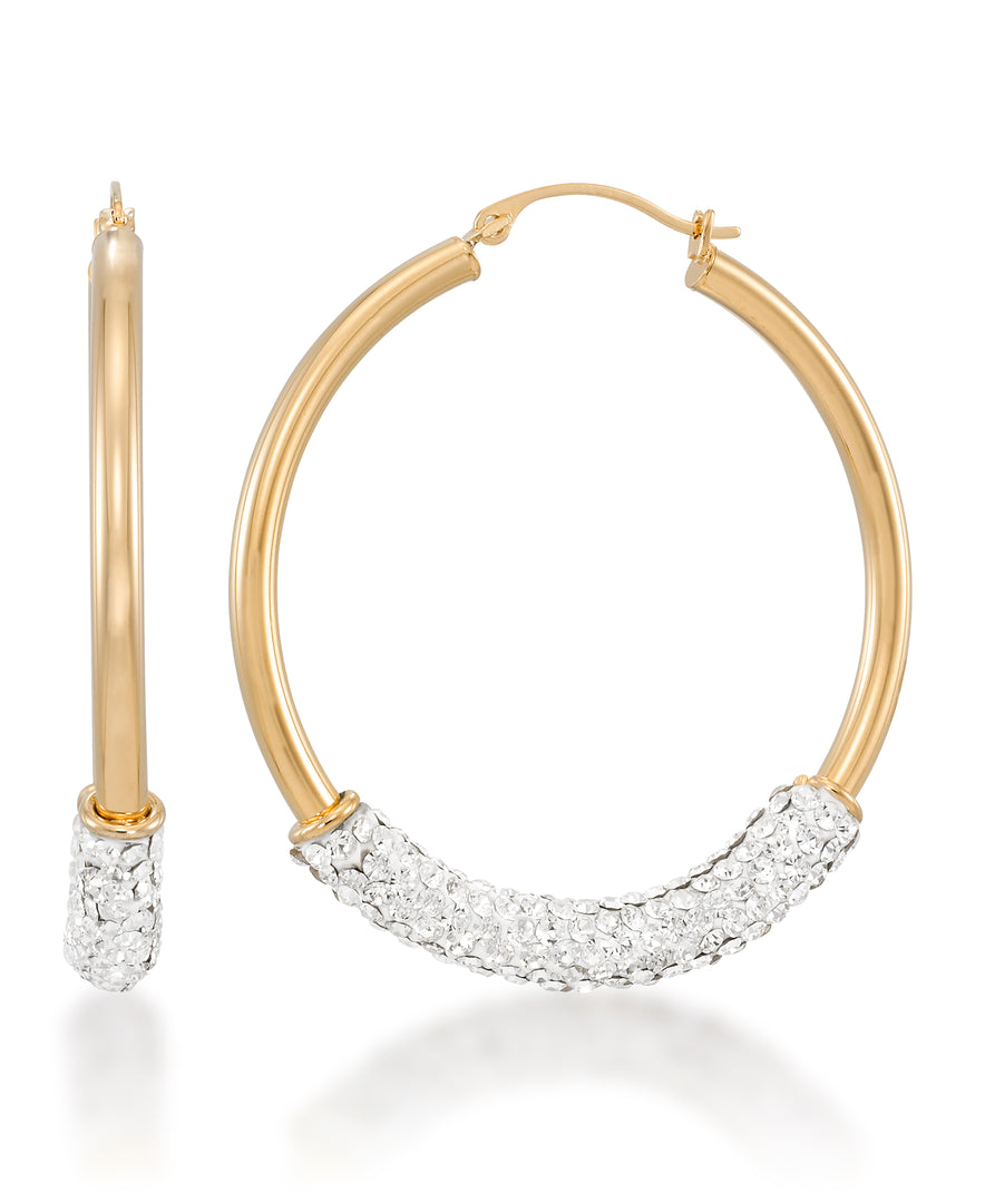 14K Yellow Gold over Sterling Silver_1 1/2 CT. T.W. Simulated Diamond and Polished Large Hoop Earrings_I_Heart_1