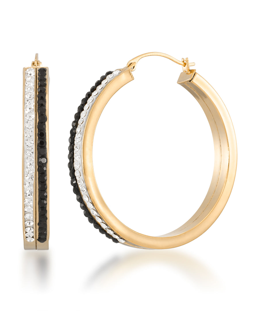 14K Yellow Gold over Sterling Silver_1/2 CT. T.W. Black and White Simulated Diamond Large Double Hoop Earrings_I_Heart_1