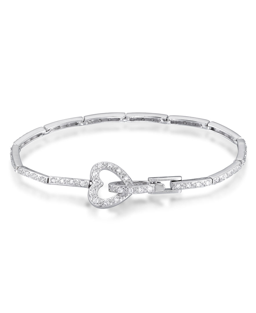 Platinum over Sterling Silver_1/3 CT. T.W. Simulated Diamond Heart Bracelet_I_Heart_1