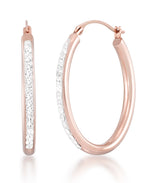Load image into Gallery viewer, 14K Rose Gold over Sterling Silver_1/8 CT. T.W. Simulated Diamond Oval Hoop Earrings_I_Heart_1