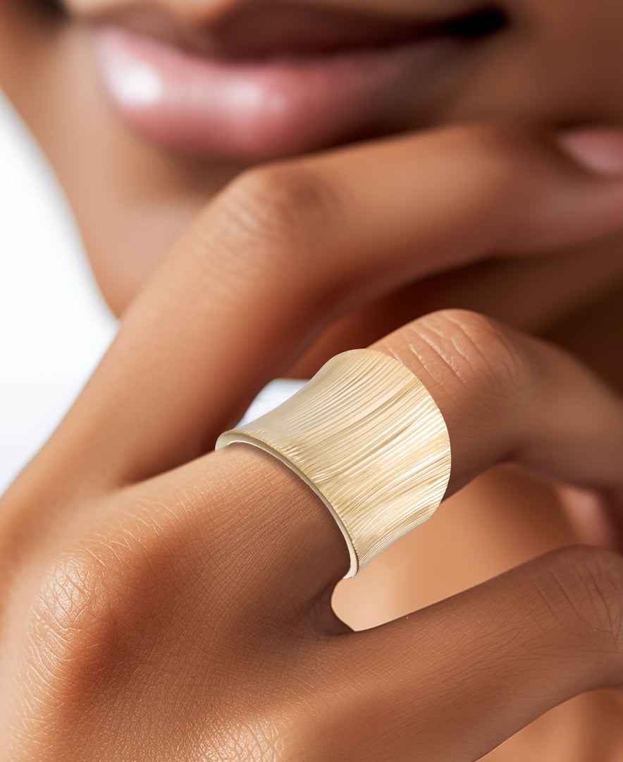 Yellow Gold_14K Gold Diamond Cut Wide Cigar Band Ring, Made in Italy_I_Heart_1