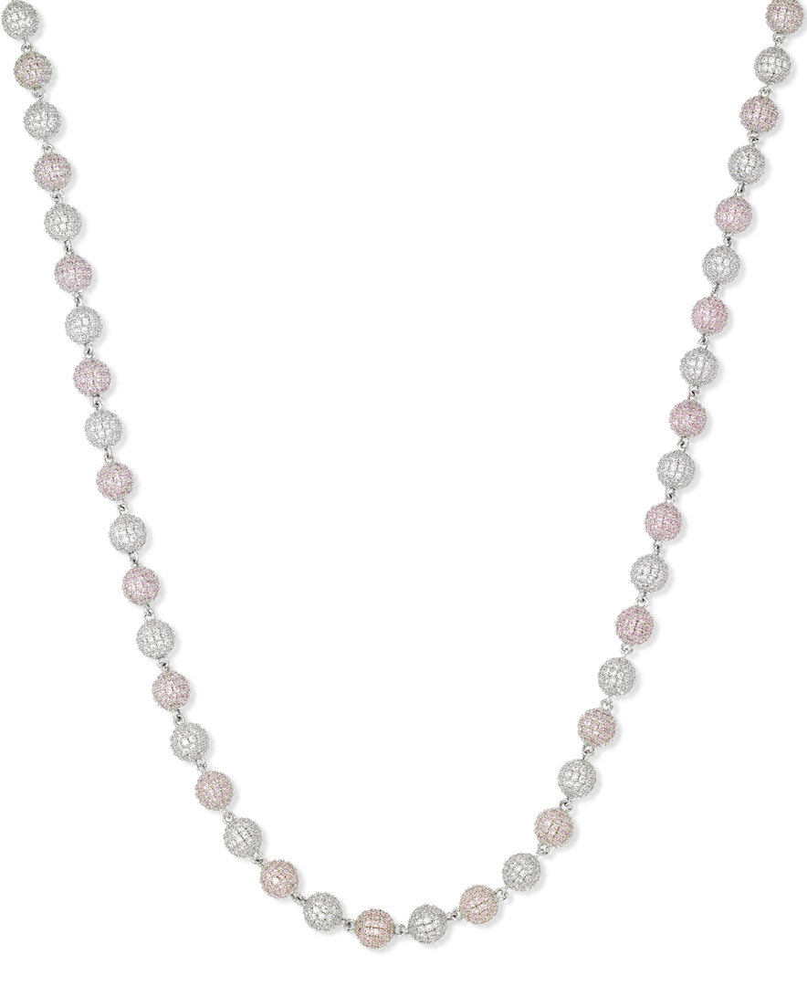 Platinum Tone_8.5 CT. T.W. Simulated Pink and White Diamond Multi Glitter Ball Tennis Necklace, 20"_I_Heart_1