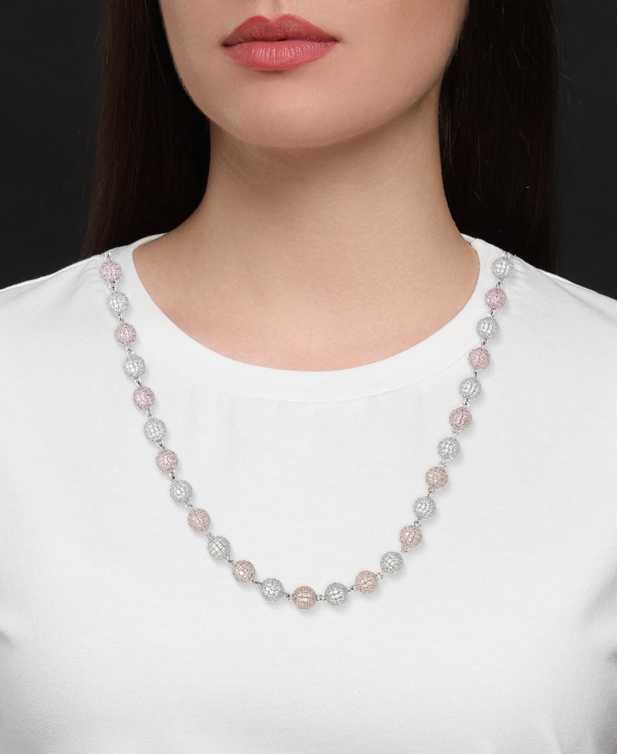 Platinum Tone_8.5 CT. T.W. Simulated Pink and White Diamond Multi Glitter Ball Tennis Necklace, 20"_I_Heart_1