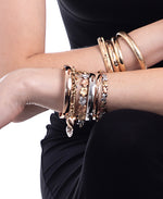 Cargar imagen en el visor de la galería, Tri-Color_14K Gold Satin and Diamond Cut Sculpted Plumeria Bracelet, 7"_I_Heart_1