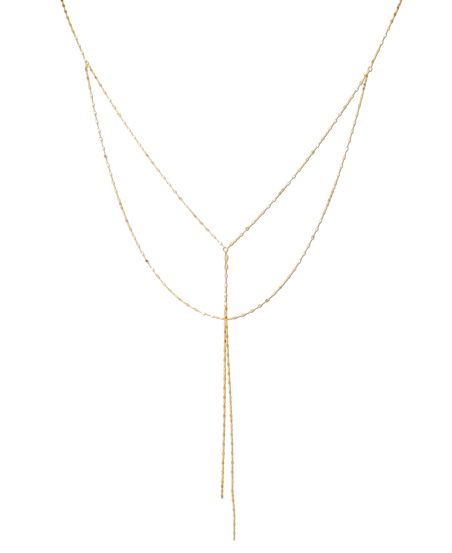Yellow Gold 14K Gold Double Sparkle Lariat Necklace, Made in Italy_I_Heart_1