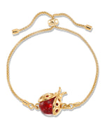 Load image into Gallery viewer, 18K Yellow Gold over Sterling Silver_Amber Rosa® Red Genuine Amber Ladybug Bolo Bracelet, Adjustable_I_Heart_1