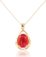 Load image into Gallery viewer, 18K Yellow Gold over Sterling Silver_Amber Rosa® Red Genuine Amber Modern Teardrop Pendant, 18" Chain_I_Heart_1