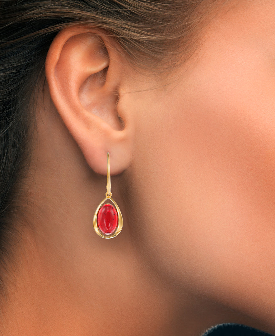 18K Yellow Gold Over Sterling Silver Amber Rosa® Red Genuine Amber Modern Tearop Dangle Earrings_I_Heart_1