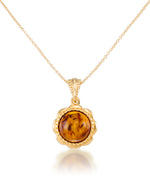 Load image into Gallery viewer, 18K Yellow Gold over Sterling Silver_Amber Rosa™ 18K Yellow Gold over Genuine Cognac Amber Etruscan Earrings and Pendant Set, 18"_I_Heart_1