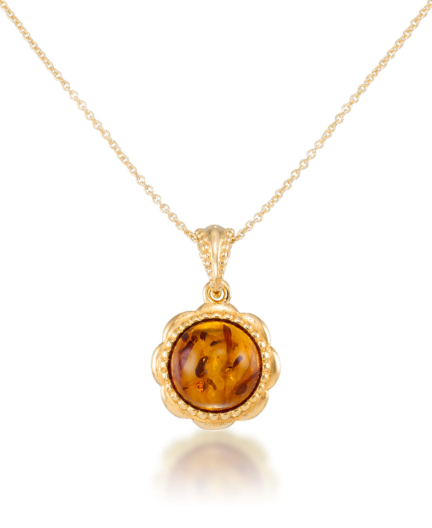 18K Yellow Gold over Sterling Silver_Amber Rosa™ 18K Yellow Gold over Genuine Cognac Amber Etruscan Earrings and Pendant Set, 18"_I_Heart_1