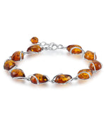 Load image into Gallery viewer, Sterling Silver_Amber Rosa™ 18k Genuine Honey Amber Teardrops Bracelet, 7" + 1" Extender_I_Heart_1