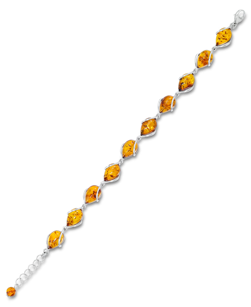 Sterling Silver_Amber Rosa™ 18k Genuine Honey Amber Teardrops Bracelet, 7" + 1" Extender_I_Heart_1