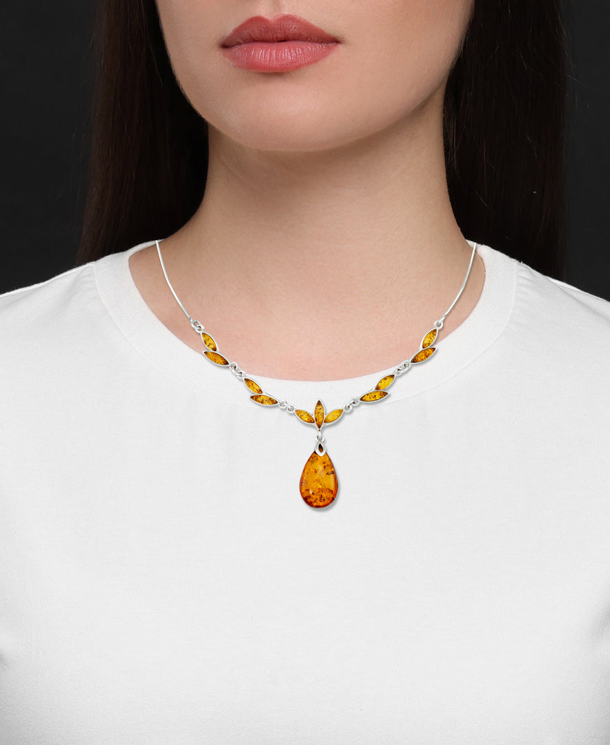 Sterling Silver_Amber Rosa™ Genuine Amber Teardrop Adjustable Necklace 18" with 1" Extender - iHeart Jewels_I_Heart_1
