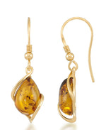 Load image into Gallery viewer, 18K Yellow Gold over Sterling Silver _Amber Rosa™  Genuine Amber Teardrop Dangle Earrings I Heart Jewels I_Heart_1