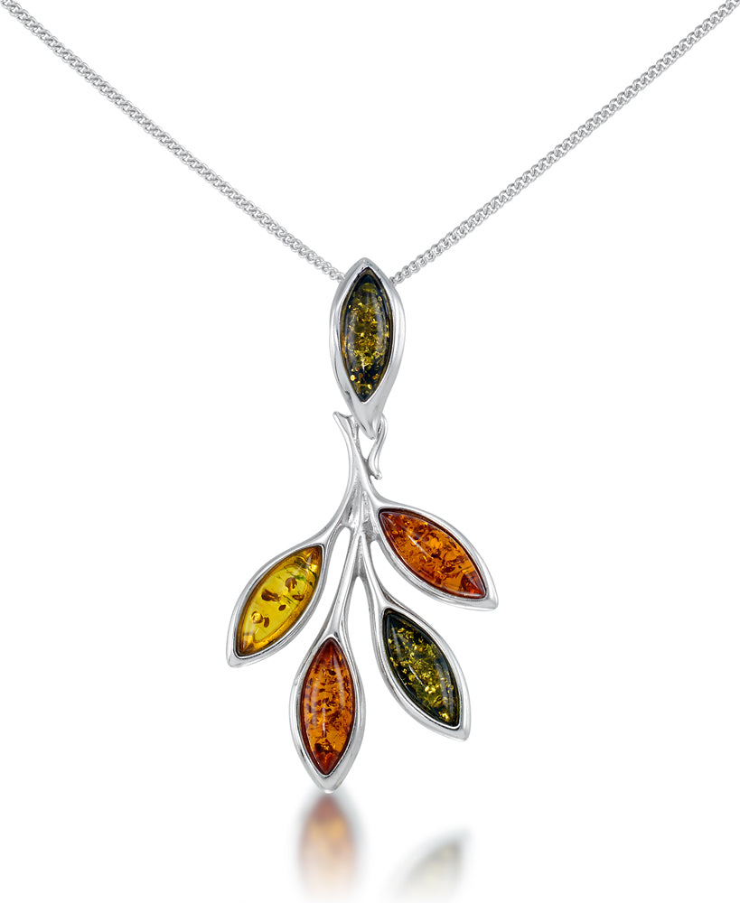 Sterling Silver_Amber Rosa™  Genuine Multicolor Amber Autumn Leaves  Pendant, 18"_I_Heart_1