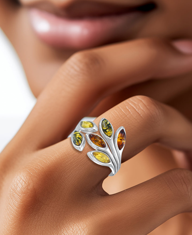 Sterling Silver_Amber Rosa™  Genuine Multicolor Amber Autumn Leaves Ring_I_Heart_1