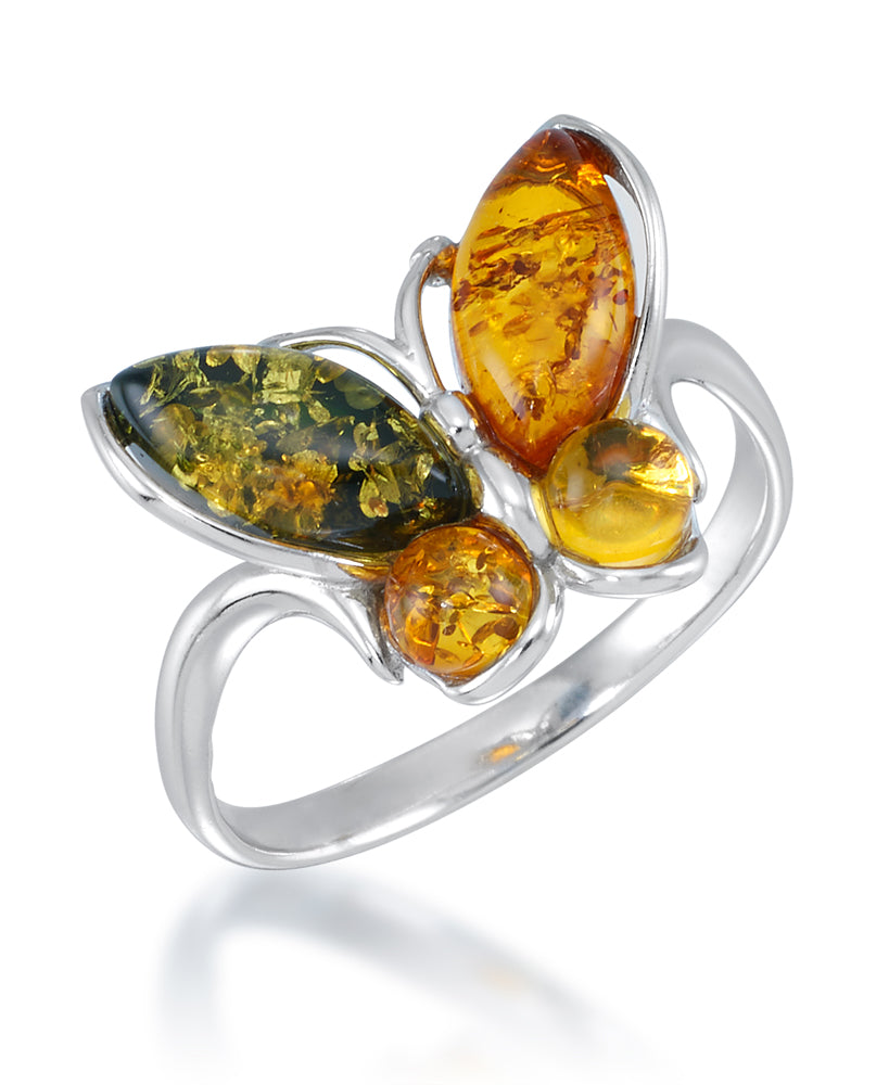 Sterling Silver_Amber Rosa™  Genuine Multicolor Amber Butterfly Ring_I_Heart_1