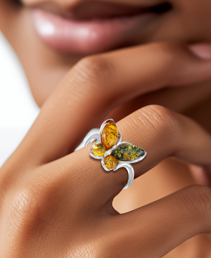 Sterling Silver_Amber Rosa™  Genuine Multicolor Amber Butterfly Ring_I_Heart_1