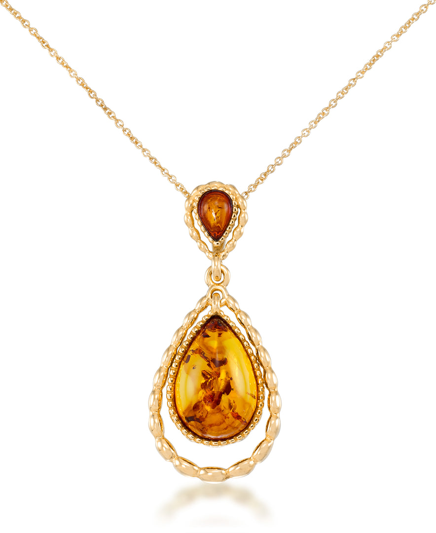 Sterling Silver_Amber Rosa™ Sterling 18K Yellow Gold over Silver Large Genuine Honey Amber Teardrop Necklace, 18"_I_Heart_1