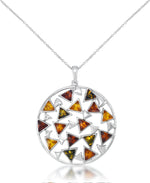 Load image into Gallery viewer, Sterling Silver_Amber Rosa™ Genuine Amber Round Art Deco Pendant, 18"_I_Heart_1