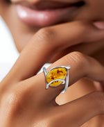 Load image into Gallery viewer, Sterling Silver_Amber Rosa™ Genuine Amber Teardrop Ring_I_Heart_1