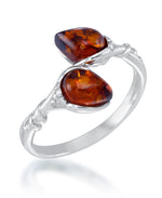 Load image into Gallery viewer, Sterling Silver_Amber Rosa™ Genuine Cognac Amber Bypass Ring_iheartjewels_I_Heart_1