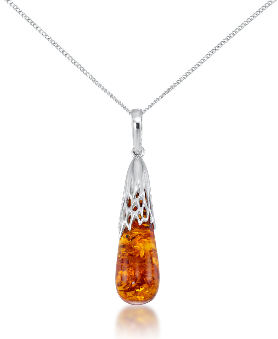 Sterling Silver_Amber Rosa™ Genuine Cognac Amber Graduated Waterfall Pendant, 18"_I_Heart_1