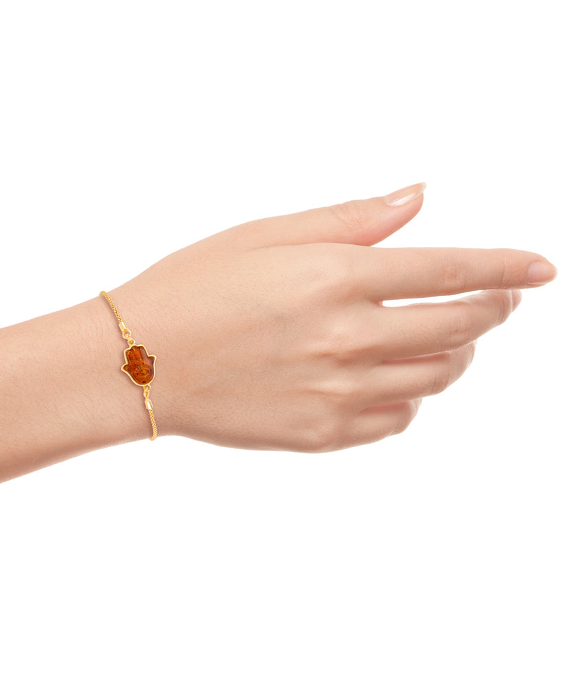 18K Yellow Gold over Sterling Silver_Amber Rosa™ Genuine Cognac Amber Hamsa Bolo Bracelet_I_Heart_1
