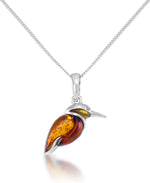 Load image into Gallery viewer, Sterling Silver_Amber Rosa™ Genuine Cognac Amber Humming Bird Pendant, 18"_I_Heart_1