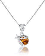 Load image into Gallery viewer, Sterling Silver_Amber Rosa™ Genuine Cognac Amber Ladybug Pendant, 18"_I_Heart_1