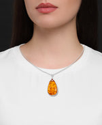 Load image into Gallery viewer, Sterling Silver_Amber Rosa™ Genuine Cognac Amber Large Teardrop Necklace with Adjustable Clasp_I_Heart_1