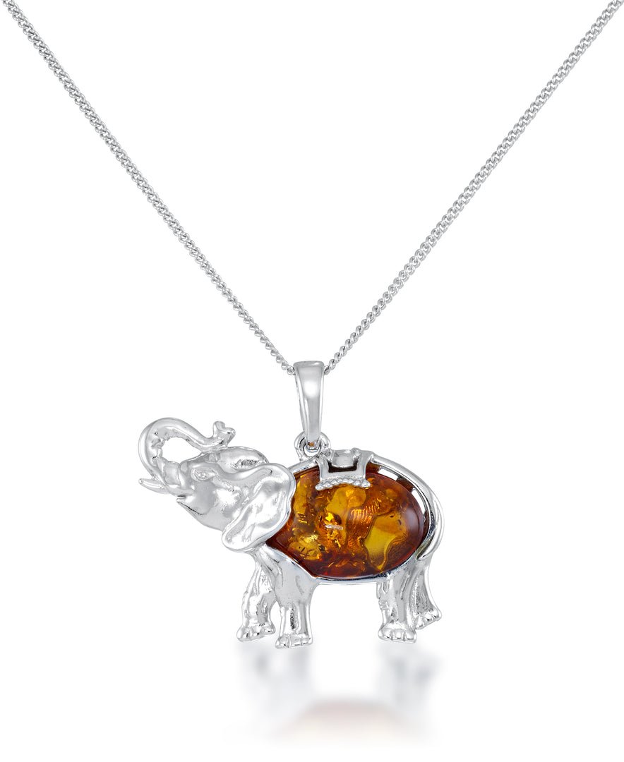 Sterling Silver_Amber Rosa™ Genuine Cognac Amber Lucky Elephant Pendant, 18"_I_Heart_1