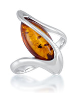 Load image into Gallery viewer, Sterling Silver_Amber Rosa™ Genuine Cognac Amber Marquise Cabochon Free Form Ring_I_Heart_1