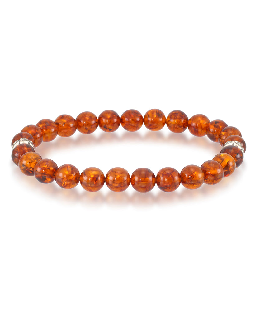 Sterling Silver_Amber Rosa™ Genuine Cognac Amber Stretchy Bead Bracelet_I_Heart_1