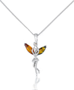 Load image into Gallery viewer, Sterling Silver_Amber Rosa™ Genuine Cognac and Green Amber Angel Pendant, 18"_I_Heart_1