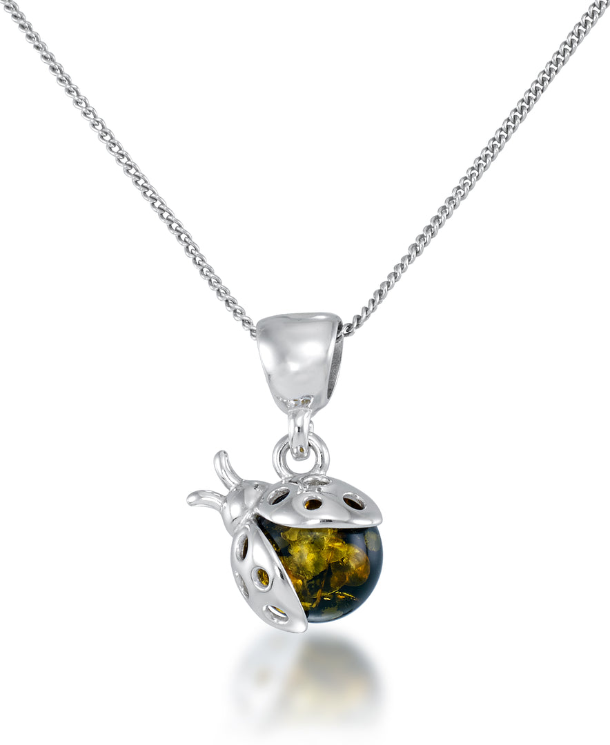 Sterling Silver_Amber Rosa™ Genuine Green Amber Ladybug Pendant, 18"_I_Heart_1
