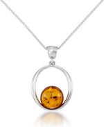 Load image into Gallery viewer, Sterling Silver_Amber Rosa™ Genuine Honey Amber Cabochon Circle Pendant, 18"_I_Heart_1