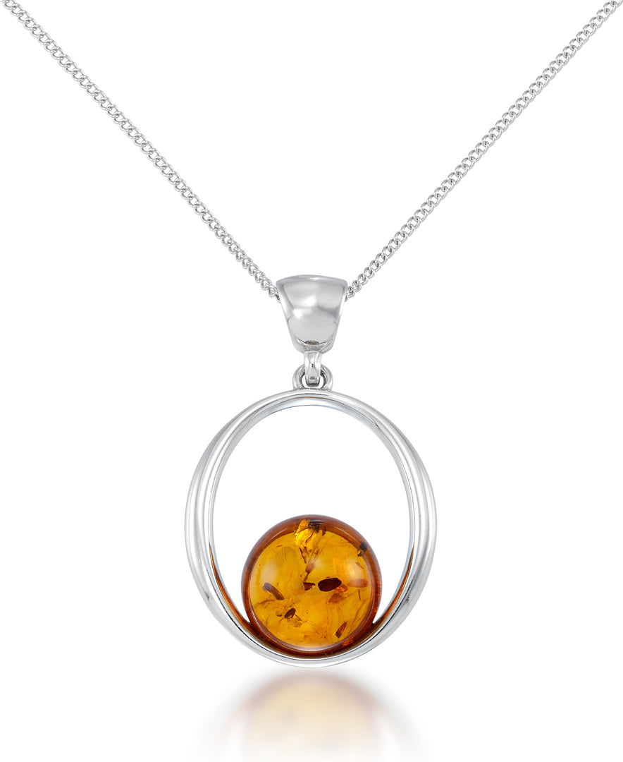 Sterling Silver_Amber Rosa™ Genuine Honey Amber Cabochon Circle Pendant, 18"_I_Heart_1