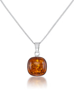 Load image into Gallery viewer, Sterling Silver_Amber Rosa™ Genuine Honey Amber Cabochon Pendant, 18"_I_Heart_1