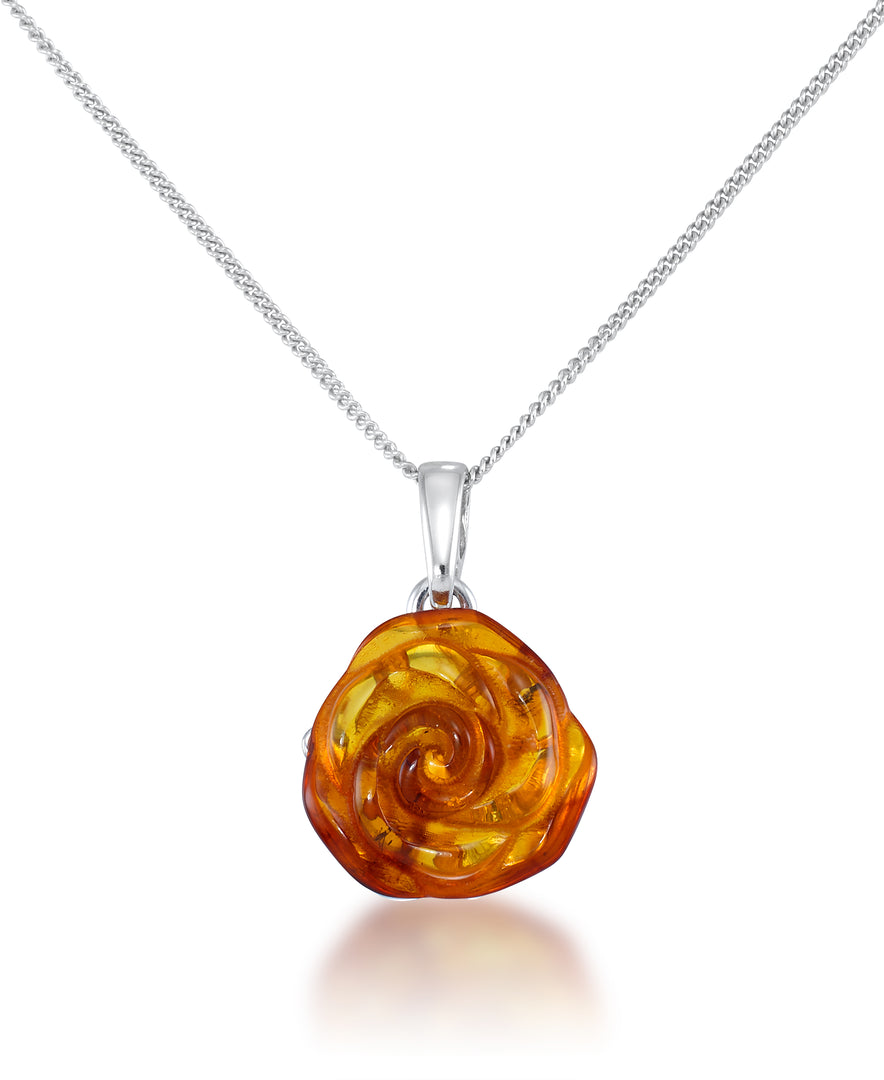 Sterling Silver_Amber Rosa™ Genuine Honey Amber Carved Rose Pendant, 18"_I_Heart_1_I_Heart_1