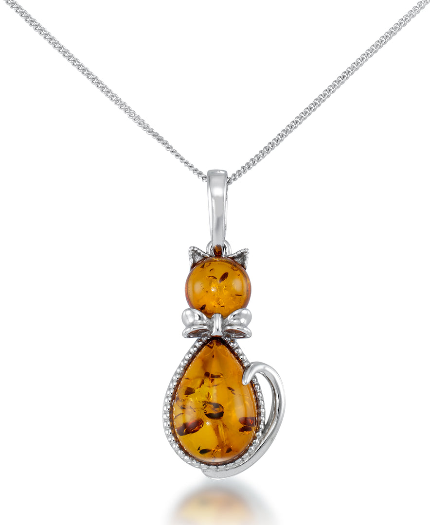 Sterling Silver_Amber Rosa™ Genuine Honey Amber Cat Pendant, 18"_I_Heart_1