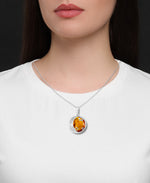 Load image into Gallery viewer, Sterling Silver_Amber Rosa™ Genuine Honey Amber Celestial Pendant, 18"_I_Heart_1
