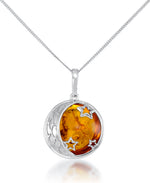 Load image into Gallery viewer, Sterling Silver_Amber Rosa™ Genuine Honey Amber Celestial Pendant, 18"_I_Heart_1