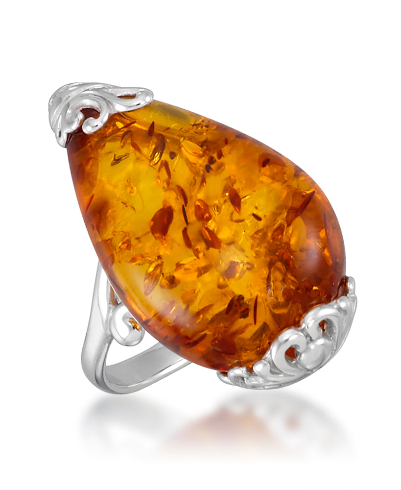Sterling Silver_Amber Rosa™ Genuine Honey Amber Large Teardrop Ring_I_Heart_1