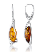 Load image into Gallery viewer, Sterling Silver_Amber Rosa™ Genuine Honey Amber Modern Drop Earrings_I_Heart_1