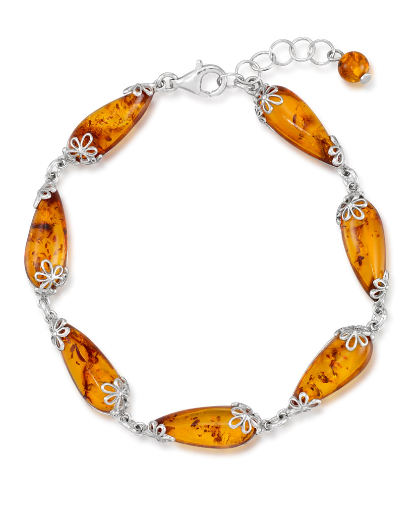 Sterling Silver_Amber Rosa™ Genuine Honey Amber Multi Elongated Teardrop Bracelet_I_Heart_1