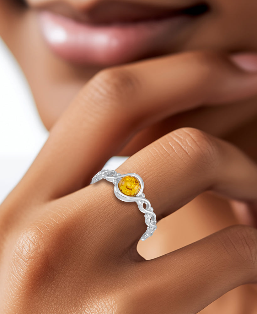 Sterling Silver Genuine Honey Amber Petite Cabochon Ring_I_Heart_2
