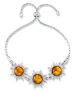 Load image into Gallery viewer, Sterling Silver_Amber Rosa™ Genuine Honey Amber Sun Motif Bolo Bracelet, Adjustable_I_Heart_1
