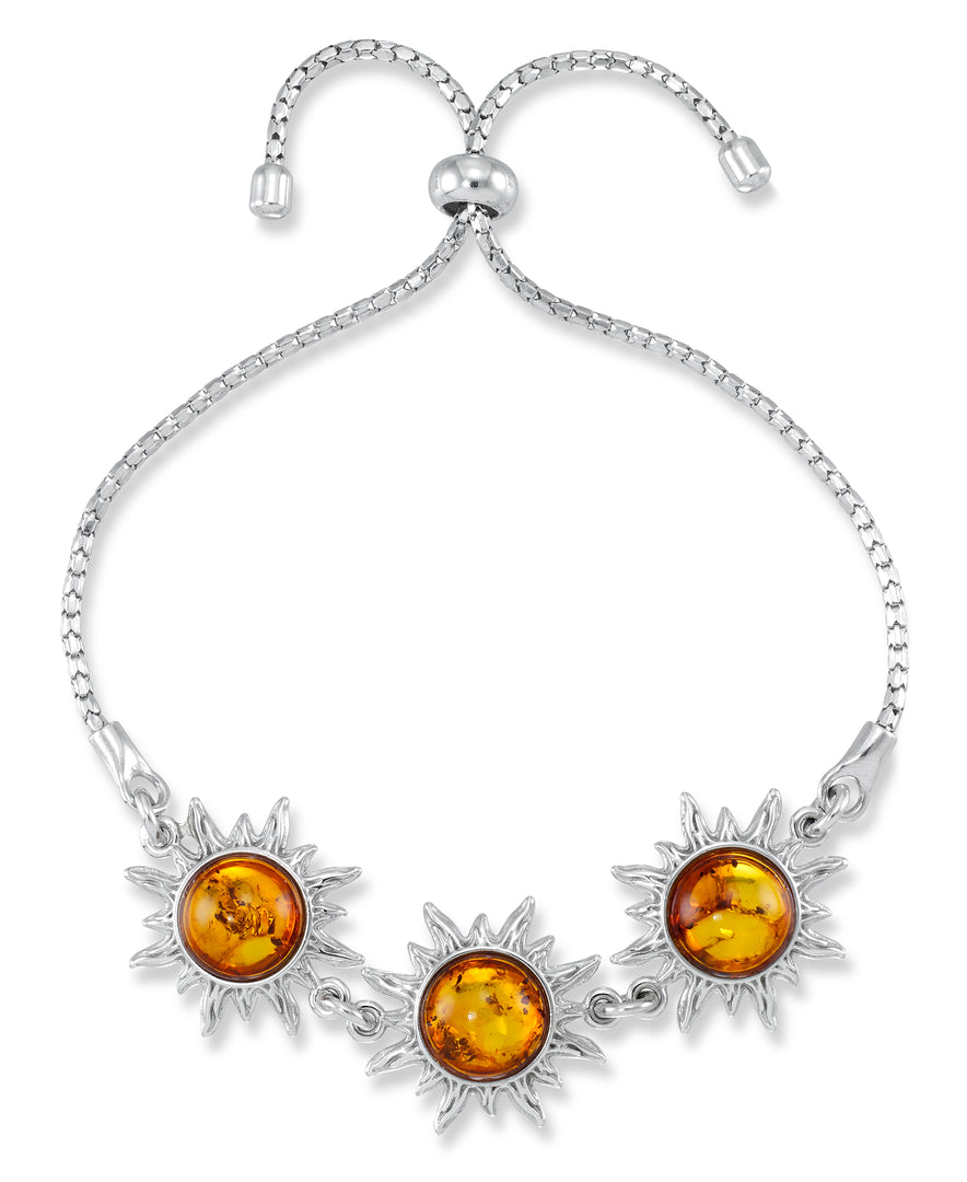 Sterling Silver_Amber Rosa™ Genuine Honey Amber Sun Motif Bolo Bracelet, Adjustable_I_Heart_1