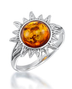 Load image into Gallery viewer, Sterling Silver_Amber Rosa™ Genuine Honey Amber Sun Motif Ring_I_Heart_1